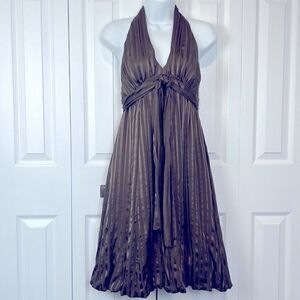 BCBG MAXAZRIA Silk Bronze/Brown Empire Waist Halter Dress Size 4‎